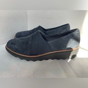 Clark’s blue suede loafers